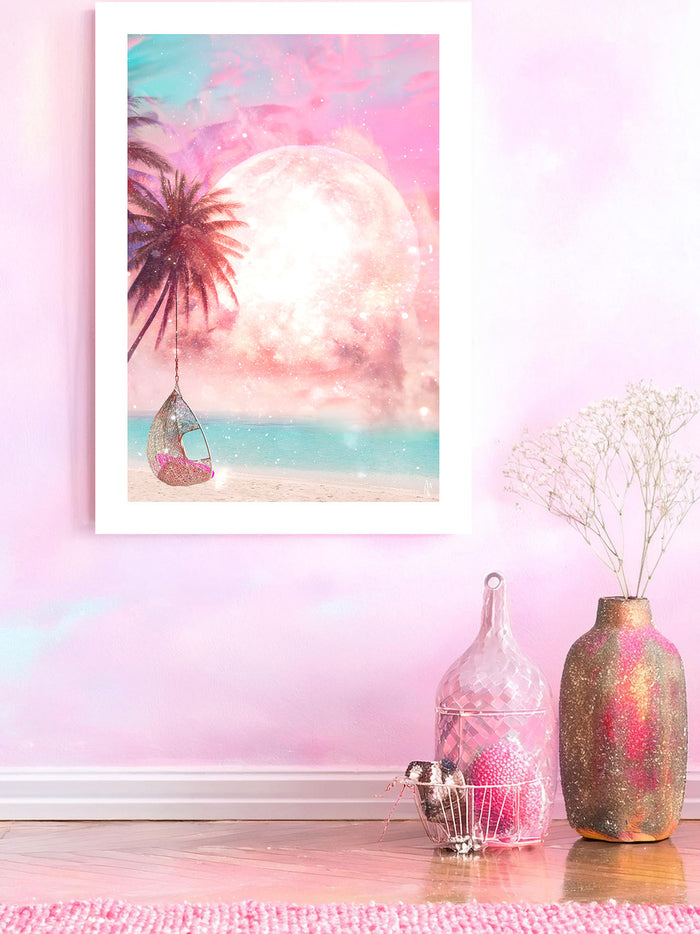 Pink Moon Rising - A Glimpse of Tranquil Wonder Art Giclée Print