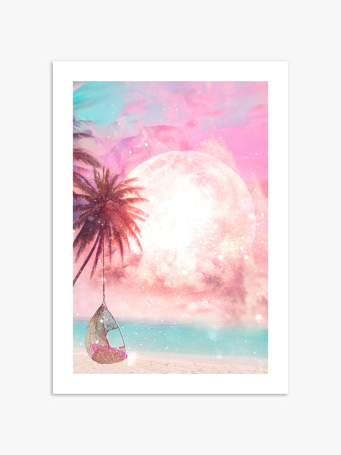 Pink Moon Rising - A Glimpse of Tranquil Wonder Art Giclée Print